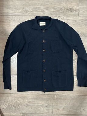 Far Afield Navy Button-Up Wool Cardigan